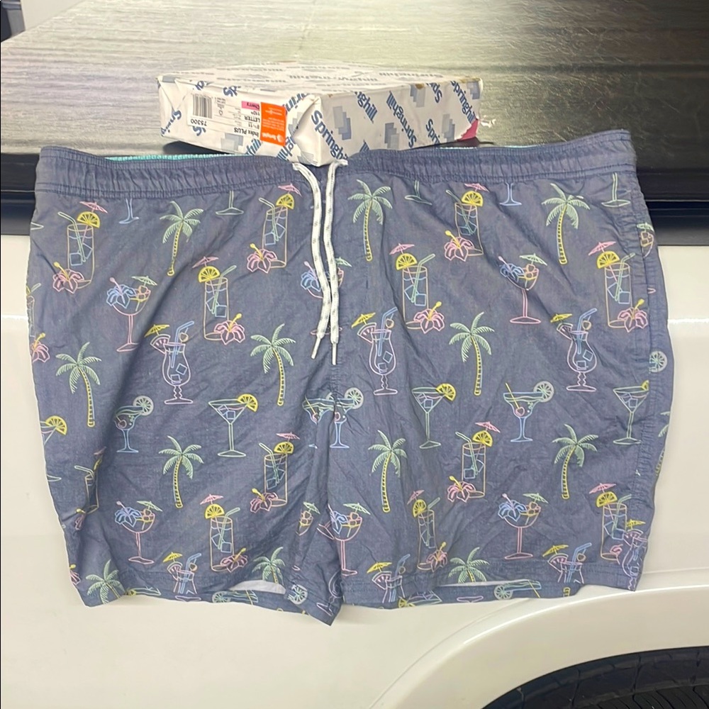 Goodfellow & Co Gray Swim Trunks with Tropical Cocktail Print